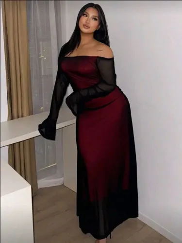 Vestido bordô plus size longo 4XL