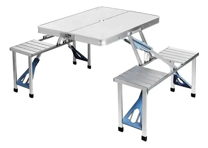 Mesa de Camping/Piquenique Dobrável Luatek LCC-2370 Alumínio e 4 Bancos