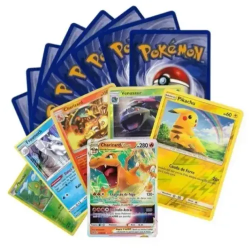 KIT Cartas Pokémon TCG Coleções Diversas: 90 cartas comuns + 10 Brilhantes + 1 Ultra Rara