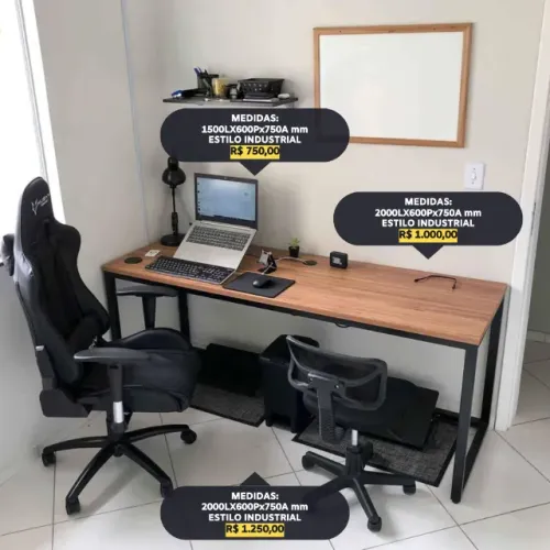 Bancada de Escritório Estilo Industrial 