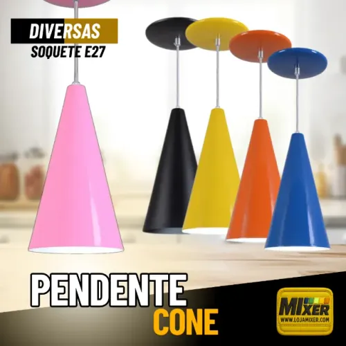 Pendente Cone Alumínio Luminária Decorativa Multicores _ CS126