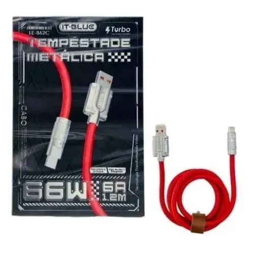 Cabo USB para Celular 66W 6A 1.2M - Tempestade Metalica XXX - IT-BLUE