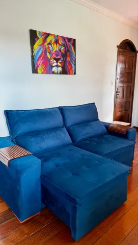 Sofá 3 Lugares Retrátil/Reclinável Suede Azul Royal