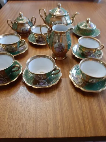 Conjunto de Chá Antigo Luiz XV em Porcelana - Completo com 6 Xícaras