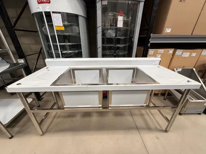 MESA INOX 1900x700x850 COM 2 CUBAS CENTRAIS - URUMAX