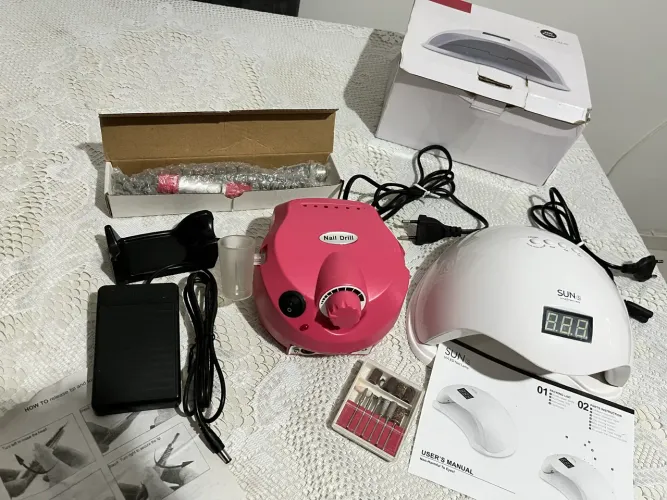 Kit Nail Designer Cabine Sun + Motor porquinho Nail Drill
