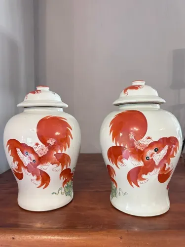 02 Vasos em Porcelana Chinesa - FOO DOG