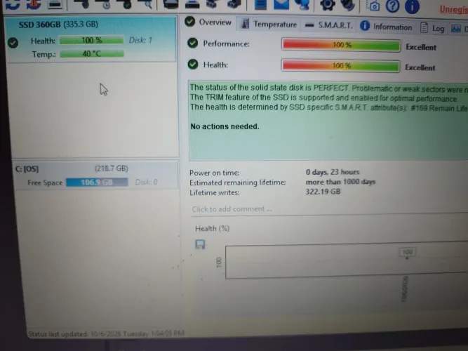 SSD 360GB 100% Saúde novo