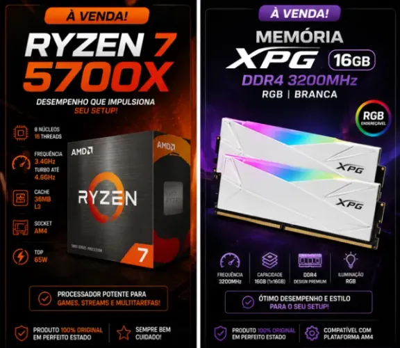 Processador Ryzen 7 5700X + Memoria Xpg White 16Gb 3200 Mhz