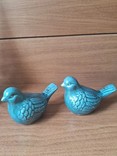 Duo de Passáros Decorativos New Denin em Cerâmica