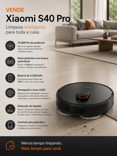 Robô Aspirador Xiaomi S40 Pro NOVO