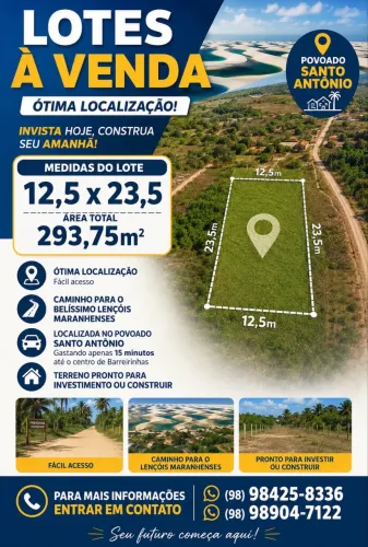VENDO LOTES LOCALIZADO EM UMA DAS MELHROES REGIÕES DE BARREIRINHAS