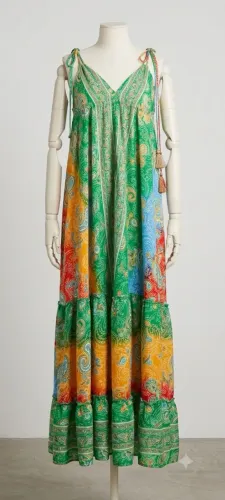 vestido longo estampado em estilo de catálogo de loja