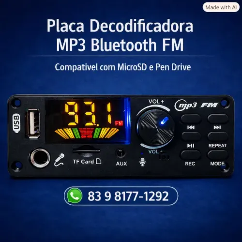 Placa leitora MP3/Bluetooth/FM/SD/PenDrive