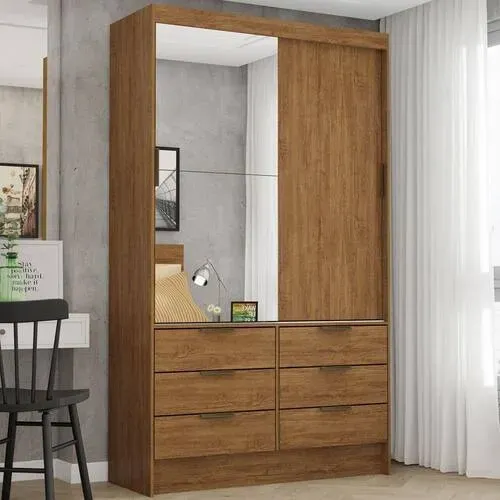 Guarda Roupa 6Gavetas 2Ptas Correr Solteiro 1.08 CM. Produtos Novos Direto da Fábrica.