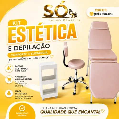 Kit Estética e Depilação Completo Rose Gold | Maca + Mocho + Carrinho Auxiliar 