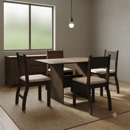 Mesa de Jantar Milano com 4 Cadeiras Amendoa/Savana (Frete Grátis)