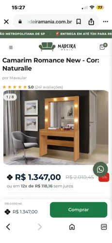Penteadeira Camarim Romance New Mavaular - Cor Naturalle - Nova e Lacrada