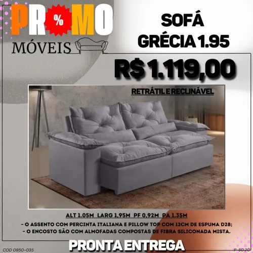 Sofá Grécia Retrátil e Reclinável - 3 Lugares - Novo