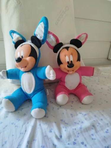 Lote Par Pelúcia Mickey e Minnie Baby Coelho Páscoa Multibrink Raro