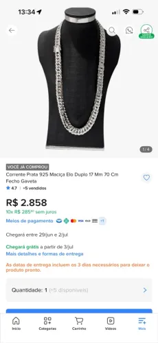 Prata 925 cola mas pingente