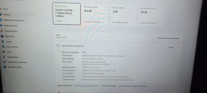 Notebook Dell i7 8gen
