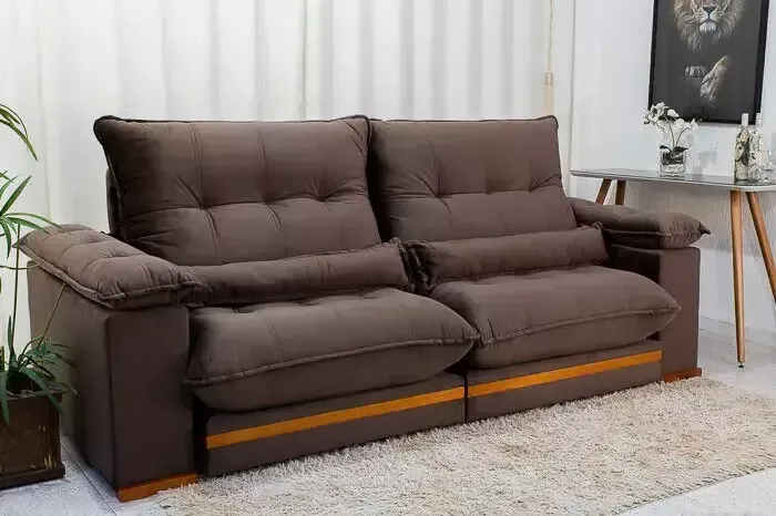 Sofá Reclinável Retrátil Barcelona de 4 Lugares Marrom Veludo