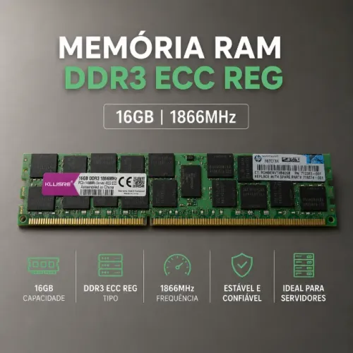 Memória RAM DDR3 ECC REG 16GB 1866MHz para Servidor | KLLISRE / HP