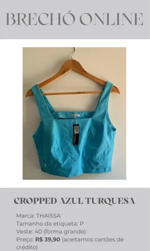 Cropped Azul Turquesa Nova com Etiqueta