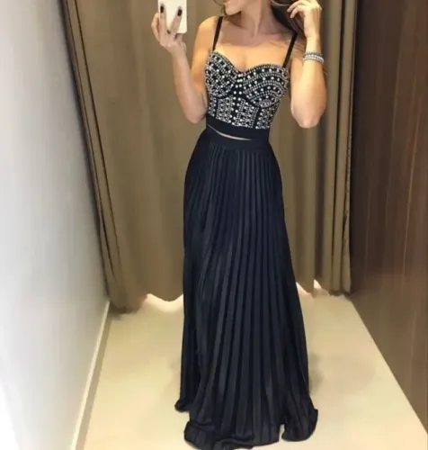 Saia longa plissada feminina