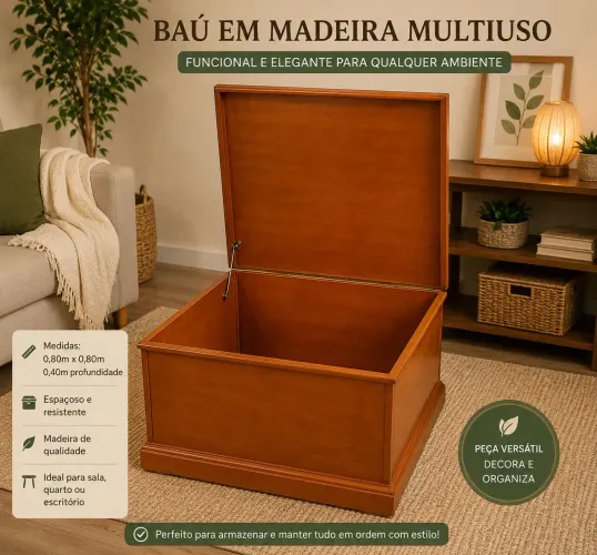  Baú de madeira multiuso usado