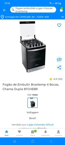 Fogão de Embutir 4 Bocas Brastemp