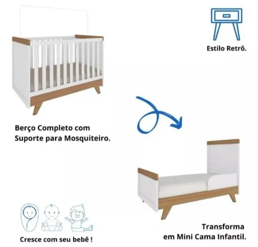 Berço americano, vira uma mini cama infantil.