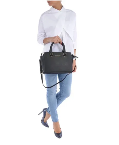 bolsa michael kors original, transversal tote jet set preta couro saffiano.