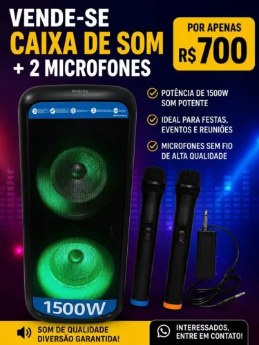 Caixa de som + 2 microfone