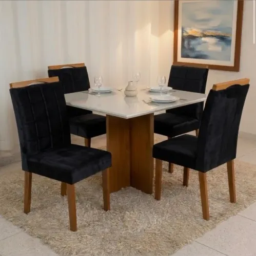 Conjunto de Jantar Turim 4 Lugares Cinamomo com Cadeiras Veludo Preto