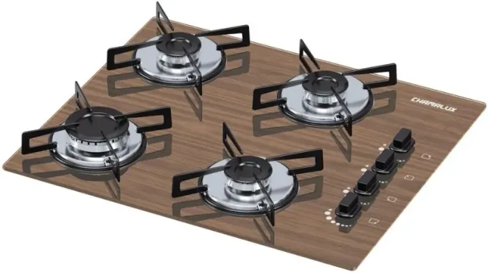 Fogão Cooktop Chamalux 4 Bocas Vidro Estilo Amadeirado