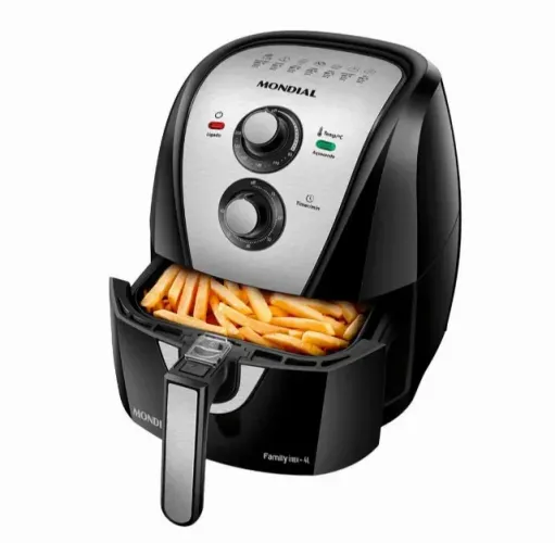 Fritadeira Elétrica Sem Óleo Air Fryer Mondial AFN40BI Family Inox 4L Preta/Inox - 220V