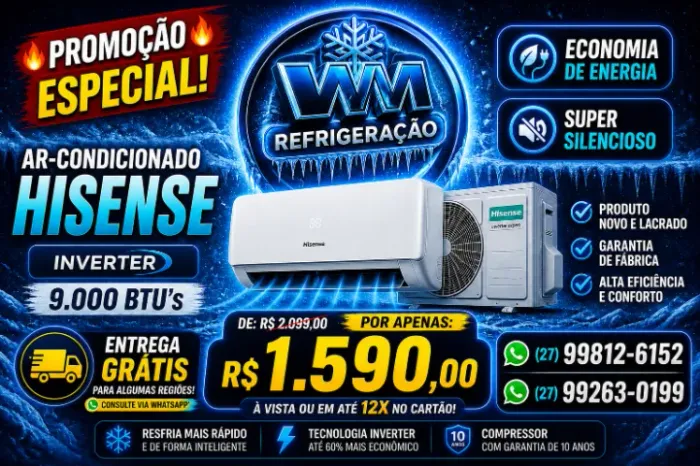 AR-CONDICIONADO HISENSE INVERTER 9.000 BTUs - NOVO E LACRADO