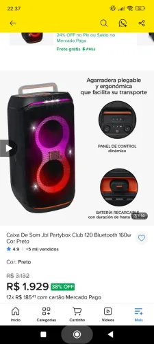 JBL Partybox 120 Nova, Lacrada. 1 Ano Garantia