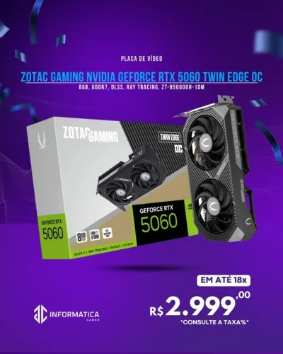 PLACA DE VÍDEO ZOTAC GAMING NVIDIA GEFORCE RTX 5060 TWIN EDGE OC