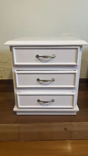Mesa de Cabeceira Antiguidade -  Restaurado Laqueado de Branco