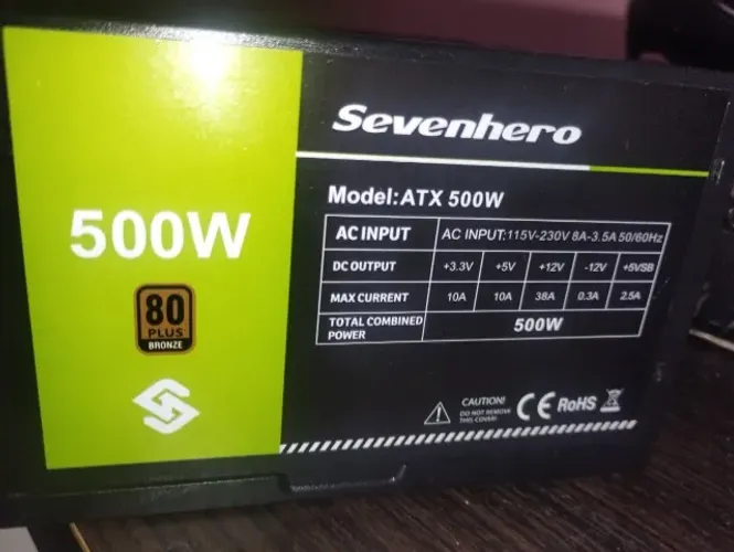 Fonte ATX 500W 80 Plus Bronze Sevenhero - Funcionando