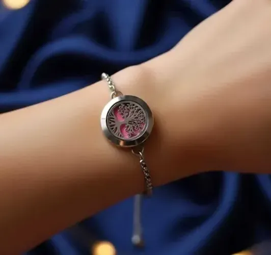 Pulseira Difusor - Pingente 20mm - Árvore da Vida - Prateado - Aço Inox