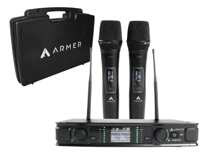 Microfone Sem Fio De Mão Duplo Armer Ax802m Com Case