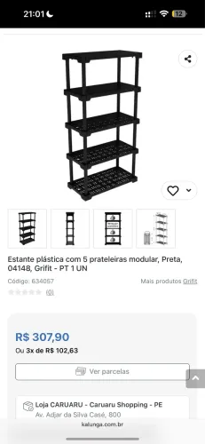 Estante plástica com 5 Prateleiras Kalunga 