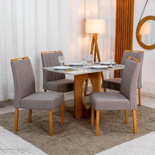 Mesa de Jantar Dora 120x80 C/4 Cadeiras em Linho MDF rf22 S