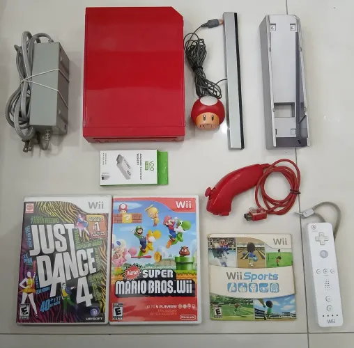 Nitendo wii edição mario vermelho com conversor hdmi