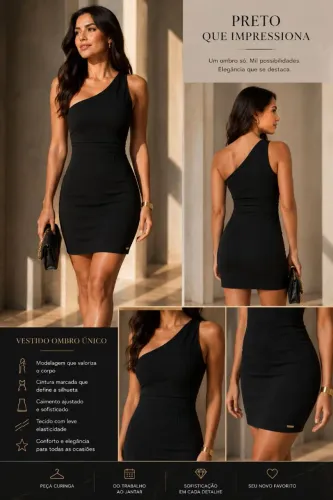 Vestido Preto Ombro Único Tam. M