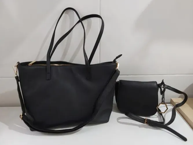 Kit 2 Bolsas Pretas Satinato - Bolsa Grande + Lateral